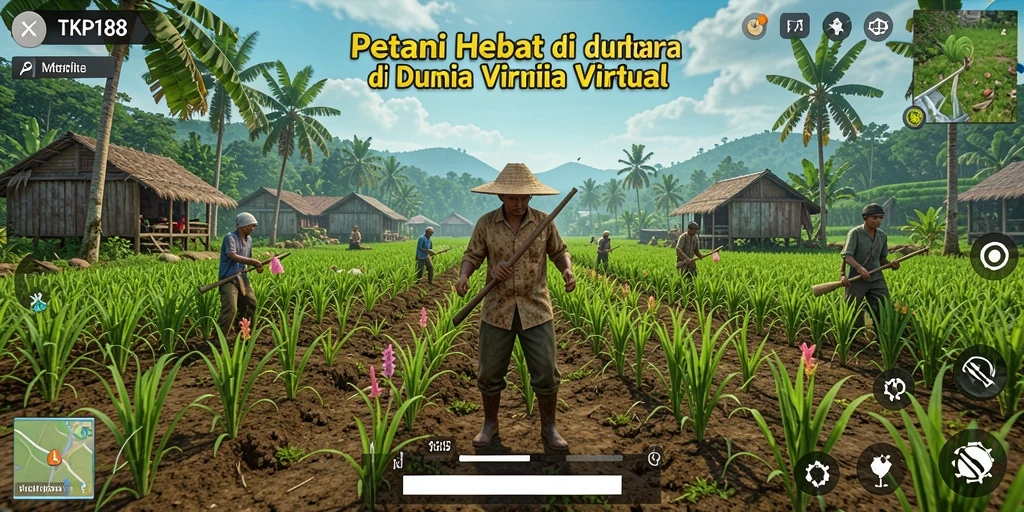 Screenshot gameplay TKP188 dengan petani aktif di ladang subur.